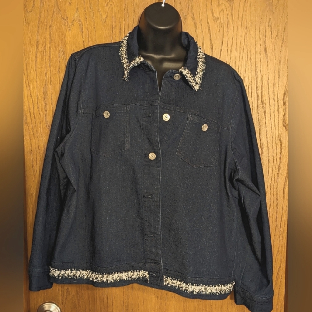 Women's Alfred Dunner Beaded Denim‎ Blazer, Classic, Business Casual, Sz 16P
